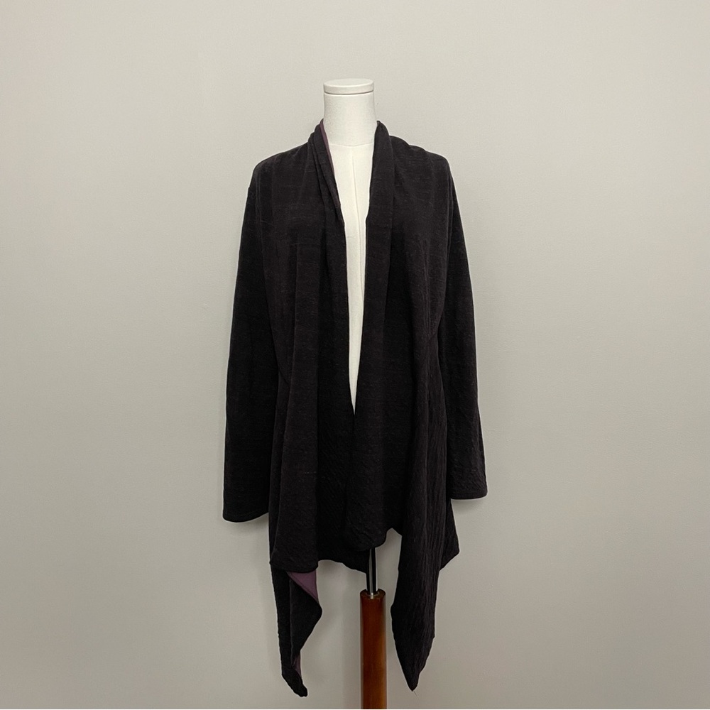 Cut Loose Cardigan Open Front Long Lagenlook Travel Lounge Soft Dark Plum Purple
